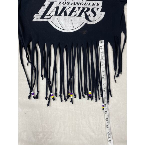 Adidas Lakers Fringe Crop Top DIY Beaded Tee Size Small - Picture 5 of 8